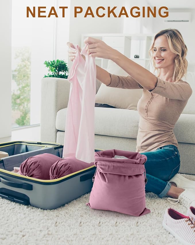 FantasyLife Shoe Bags for Travel, Washable Dust Bags for Storage & Packing, Flannel Shoe Pouch with Drawstring Closure for Purses, Handbags, Shoes & Toys (4, Parfait Pink)