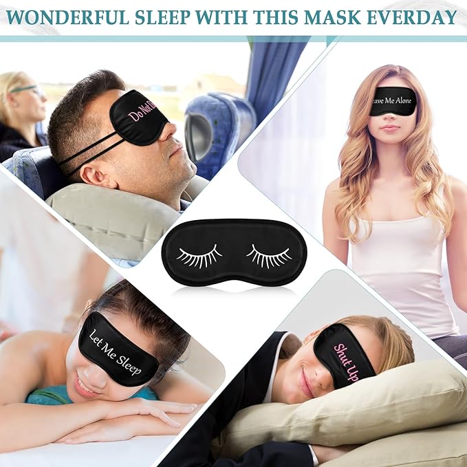 Eurzom 20 Pieces Funny Eye Sleeping Mask Bulk with Adjustable Strap Blackout Eye Sleep Mask for Night Blindfold Cover for Women Men (Cute Black)
