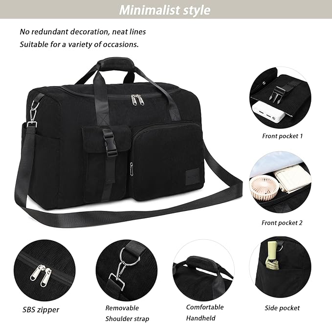 Girls Duffle Bag Woman Corduroy Travel Bag Kids Sports Duffel Bags With Shoe Compartment Wet Pocket (black)