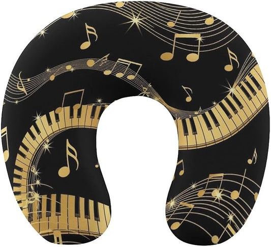 Comfortable Memory Foam Travel Neck Pillow Novel Music Note Prints, Washable Removable Cover, Chin Head Support for Airplane Car Office Pain Relief Sleeping