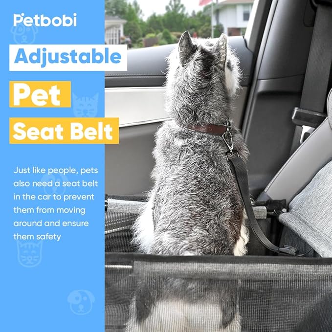 Petbobi Dog Car Seat - Puppy Car Seat for Small Dogs and Cats up to 20 lbs - Pet Car Seats with PVC Frame & Cationic Fabric - Perfect for Safe and Cozy Travel - Breathable Mesh, Storage Bag - Grey