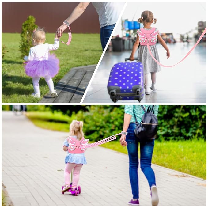 Toddlers Leash + Anti Lost Wrist Link Child Kids Safety Harness Kids Walking Wristband Assistant Strap Belt for Girl Pink Christmas Gift