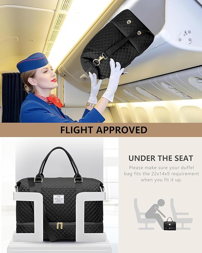 Women Weekender Travel Duffle Bags: Duffel Overnight Bag with Shoe Compartment Large Carry on Tote Bag Toiletry Bag Weekend Yoga Gym Bags with Wet Pocket Hospital Bags for Labor and Delivery Black