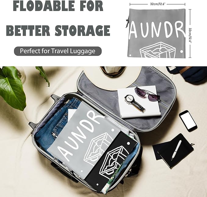 Sylfairy 2 Pack Extra Large Travel Laundry Bag, Rip-Stop Dirty Clothes Shoulder Bag with Drawstring, Heavy Duty Travel Laundry Bag, Large Laundry Hamper Liner (Black+Light Grey, 24" x 36")