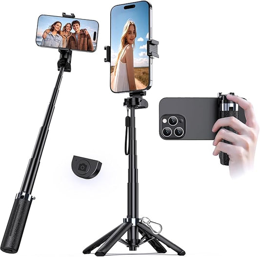 UBeesize Mini Selfie Stick Tripod with Rechargeable Remote – Pocket-Size Travel Phone Stand w/Hook, 360° Rotating Holder, Lightweight Tripod for iPhone/Android, Vlogging, TikTok & Live Streaming