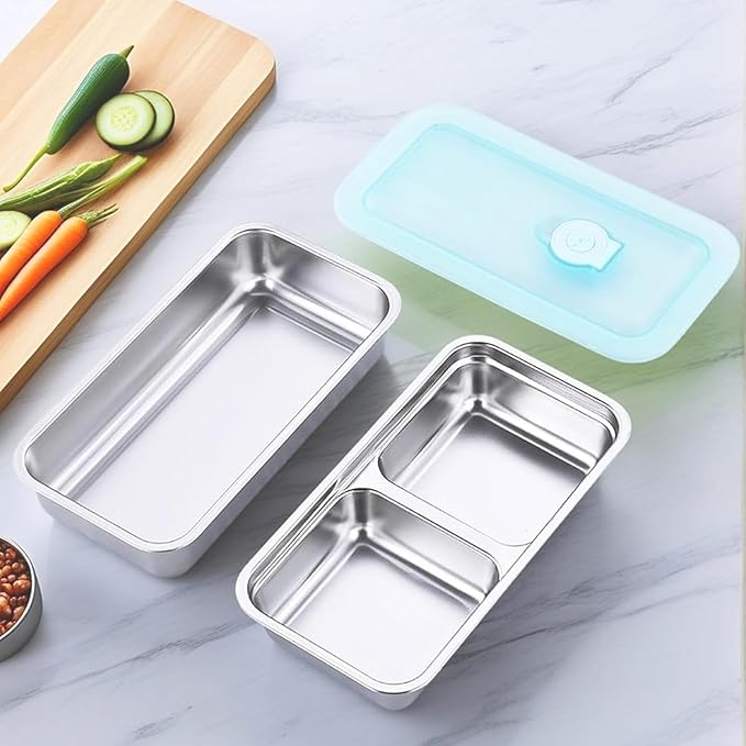 Ehigta 2 Pack Stainless Steel Snack Containers, Grab and Go Reusable Food Storage Containers with Lids for Lunch, Picnic, Outdoors & Fitness.
