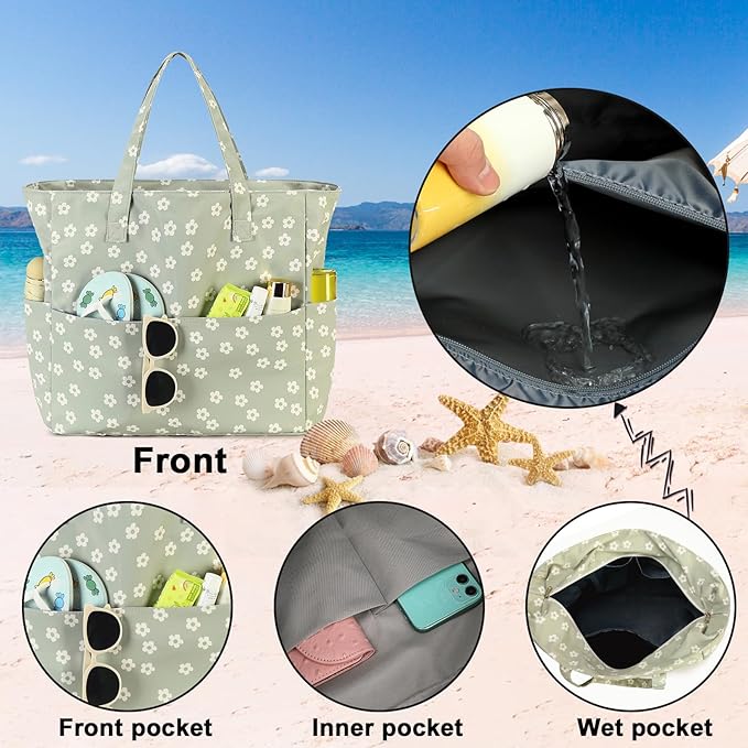 Bluboon Waterproof Beach Tote Pool Bags for Women Ladies Extra Large Carry On Bag With Wet Compartment for Weekender Travel