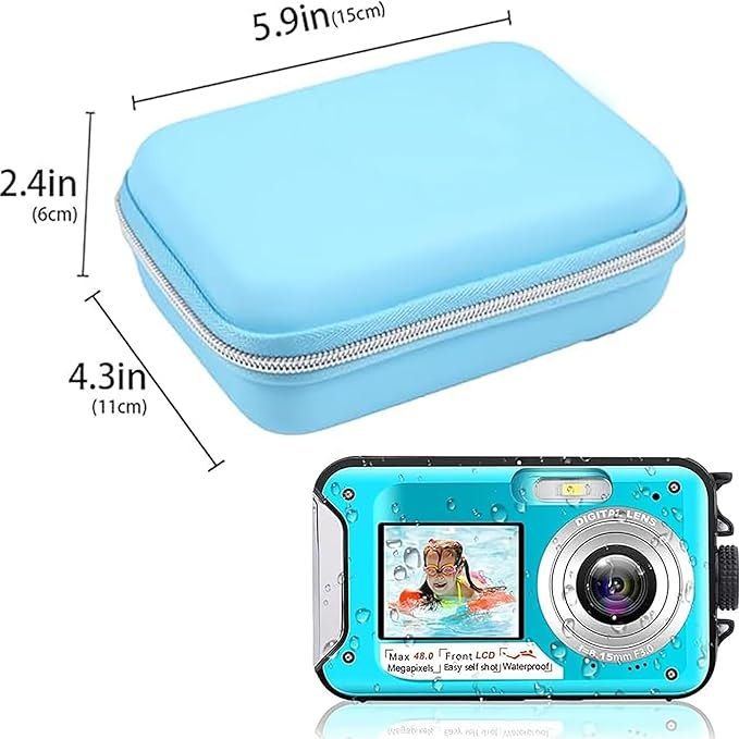 Leayjeen underwater camera case Compatible with YISENCE/HICSHON Waterproof Digital Camera Underwater Camera Full HD 2.7K 48 MP Video Recorder and More Accessories-Blue(Case Only)
