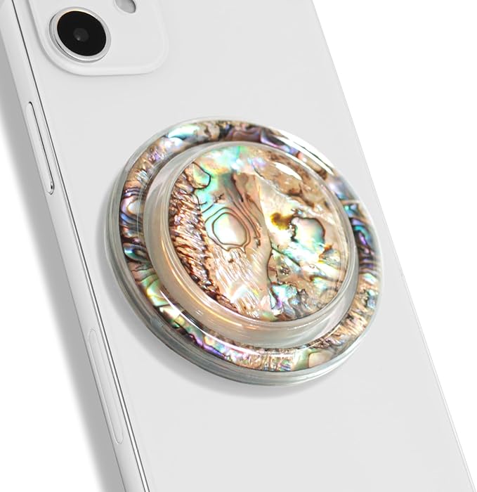 OnTheGrip Cute Natural Seashell Design Round Shape Collapsible Mobile Phone Grip Stand Holder for Smartphone Tablet Cell Phone Accessory (Leopard)