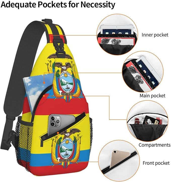 Ecuador Flag Sling Bag Multipurpose Crossbody Sling Backpack Travel Cycling Hiking Shoulder Bag For Women Men