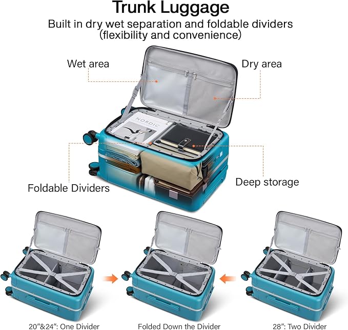 Hanke 20 Inch Carry On Luggage with Cup Holder and Charge,Top Opening Hard Shell Suitcases with Wheels and Dividers,Aluminum Frame Trunk Luggage Small Suitcase with Lock for Travel,Caribbean Blue
