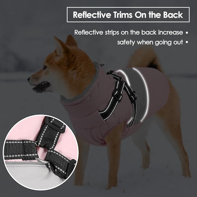 SUNFURA Small Dog Coat with Harness Built in, Warm Dog Jacket Winter with Zipper On Back, Waterproof Pet Snow Jacket Snowsuit Pet Sweater Clothes for Schnauzer, Yorkshire Terrier, Pink S