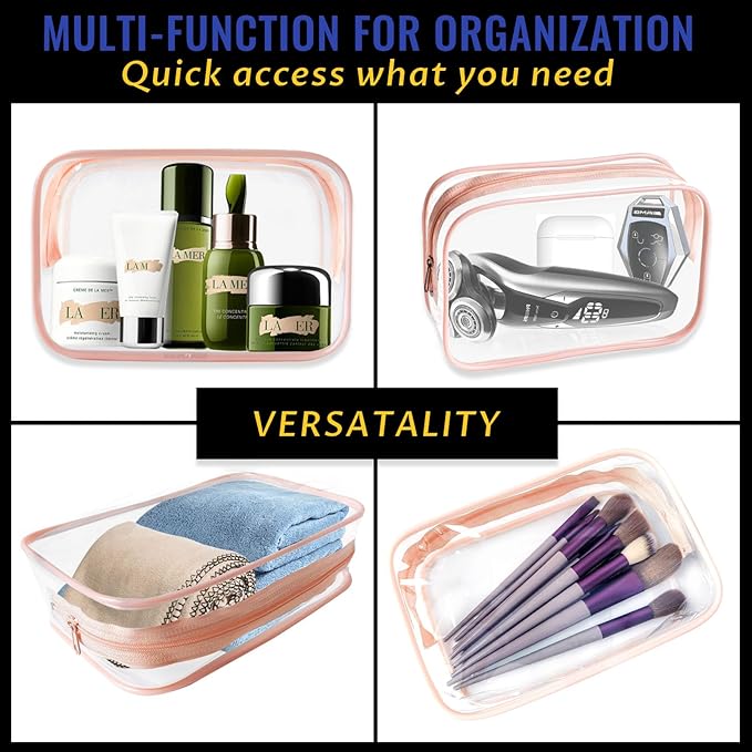 16 Pieces Clear Makeup Bags Bulk, TSA Approved Toiletry Bag for Travel, PVC Waterproof Travel Pouches Clear Pouch with Zipper for Men and Women Carry-on Travel Essentials Cosmetic Bags (Peach Pink-M)