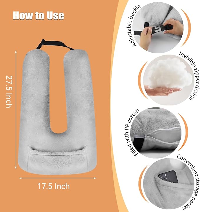 Car Pillow for Kids, U-Shaped Soft Car Travel Pillow for Sleeping with Removable Cover for Car Seat Head and Neck Support Children and Adult,Perfect for Long Road Travel,Grey
