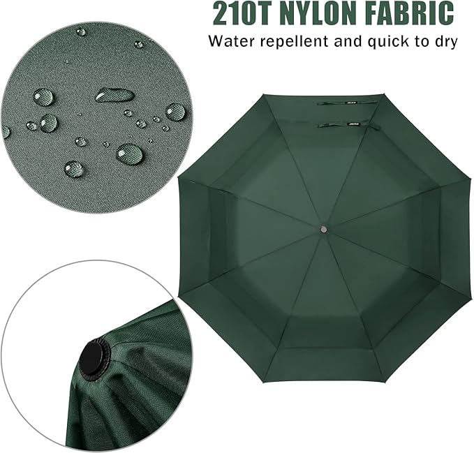 G4Free 62 Inch Portable Golf Umbrella Large Oversize Double Canopy Vented Windproof Waterproof Automatic Open Stick Umbrellas for Men and Women(Dark Green)