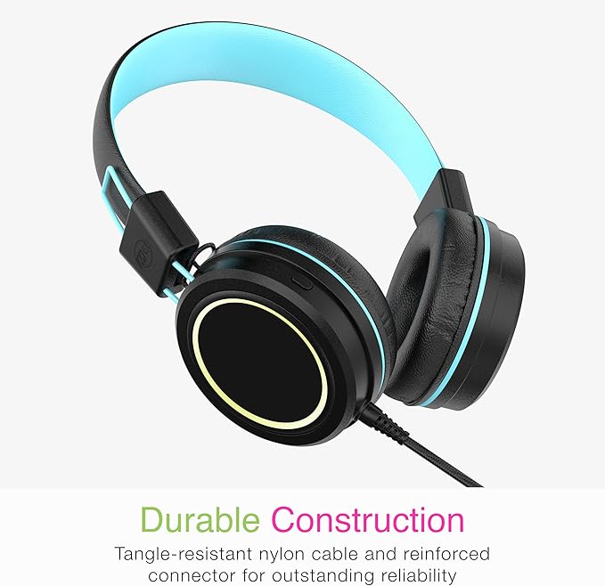 MEE audio KidJamz KJ55 USB-C Headphones for Kids w/LED Lights, Volume Limiter, Microphone On-Ear Wired Children's Headset for iPhone 15/16/17, iPad, Other USB Type C Devices (Plain Black)