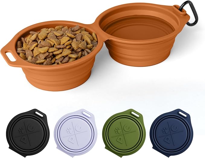 Pup Culture Dual Collapsible Dog Bowls | Silicone Travel Water Bowl for Dogs | Food Grade, No Plastic Rim, Portable Dog Bowl for Food and Water - Easy to Clean | BPA Free and Safe for Your Pup-Orange