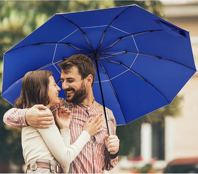 Prospo 46/62 Inch Large Travel Umbrellas for Rain Windproof, 10 Ribs Compact Reverse Folding Golf Umbrella, Double Canopy Automatic Open Close