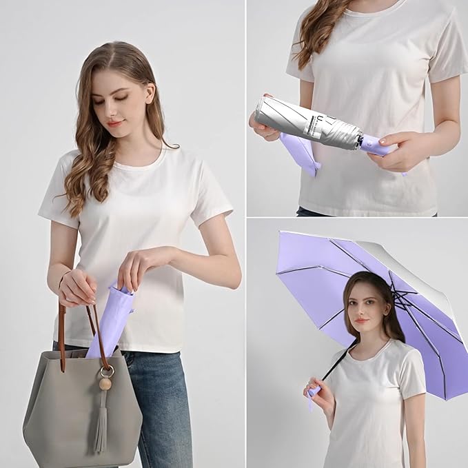 BAODINI Small UV Protection Travel Umbrella Compact for Rain and Sun UPF 50+ Windproof Portable 42 inch Umbrella for Women and Men