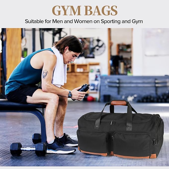 Ezday Duffle Bag for Travel, 55L Travel Duffel Bags, Weekender Overnight Carry on Travel Bag for Men & Women on Traveling, Camping, Sporting, Business (Black, 55L)