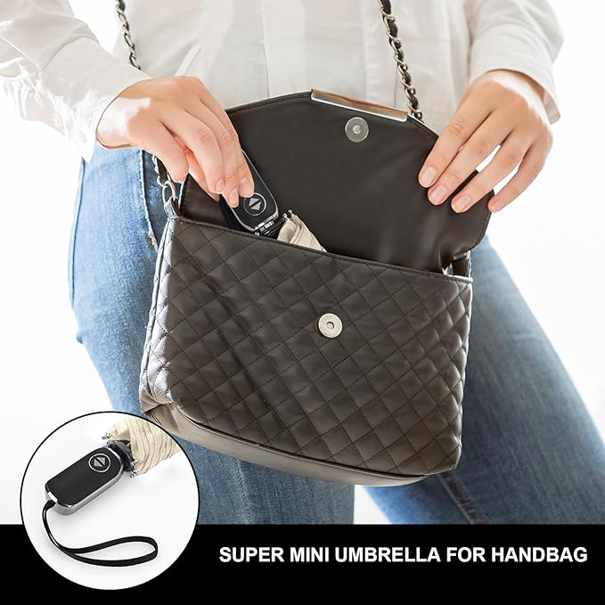 LEAGERA Compact Travel Umbrella for Purse - Flat Handle, Waterproof for Light Rain