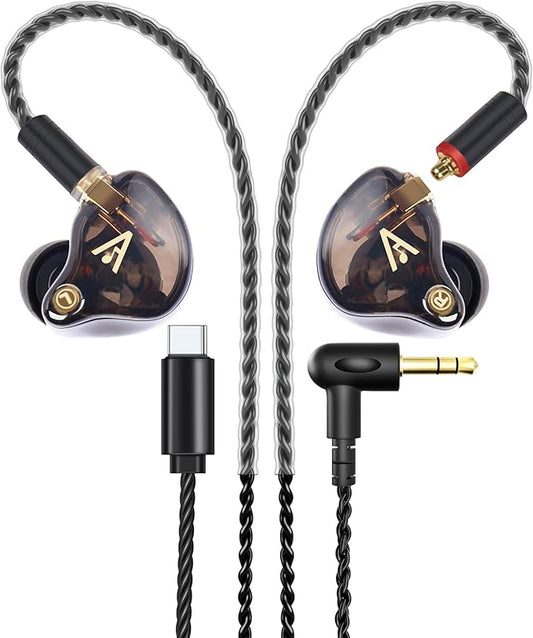 Vibes 201C Wired Earbuds in-Ear Headphones, USB C to 3.5mm Adapter & Braided Cord, Noise Isolating Bass Driven USBC Earphones, Carry Case, Ear Buds Tips, 3.5mm Jack (Clear Brown, No Mic)