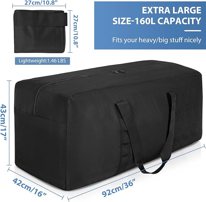 Extra Large Travel Duffle Bag, 160L Gear Bag for Men and Women, Storage Bag Ideal for Overnight Camping and Weekend Getaways, Black