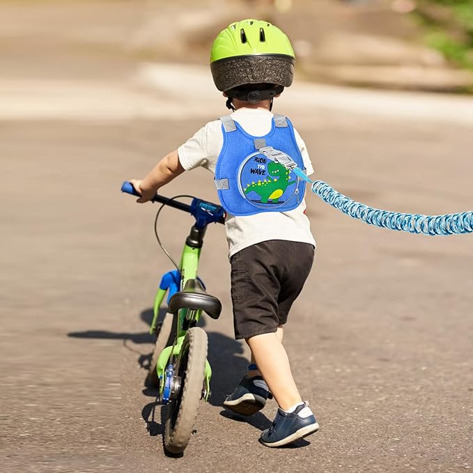 Accmor Toddler Safty Harness Leash + Reflective Anti Lost Wrist Link, Cute Dinosaur Kid Walking Harness with Leashes, Foldable Child Restraint Belt Pocket Tether Hold Baby Boy Close for Outdoor Travel