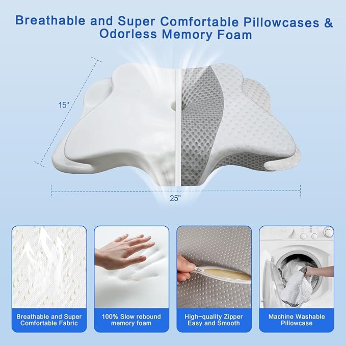 Pain Relief Cervical Pillow for Neck Support,Adjustable Ergonomic Pillow Cozy Sleeping,Odorless Orthopedic Memory Foam Pillows,Contour Bed Pillow for Side Back Stomach Sleeper