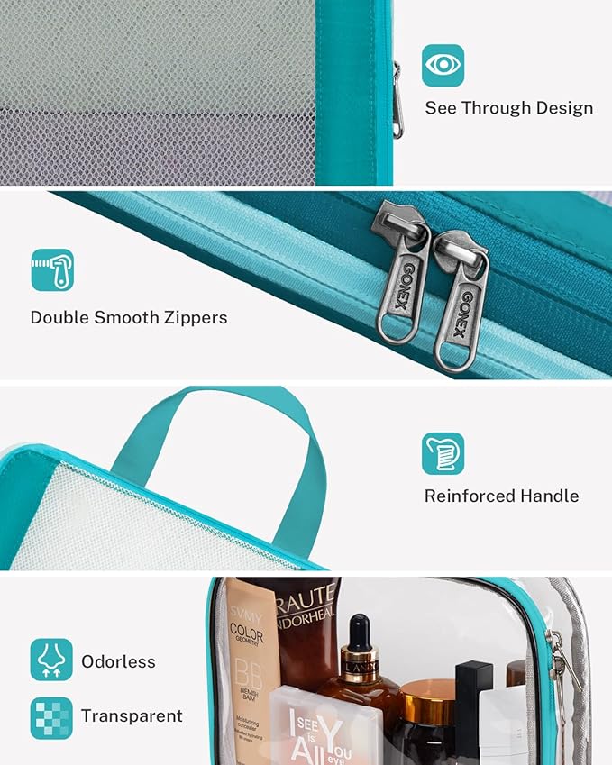 Gonex 8 Set Compression Packing Cubes, Expandable Mesh Organizer for Travel Accessories, Essentials With Toiletry, Laundry, Shoe, Cable Bags for Suitcases, Blue