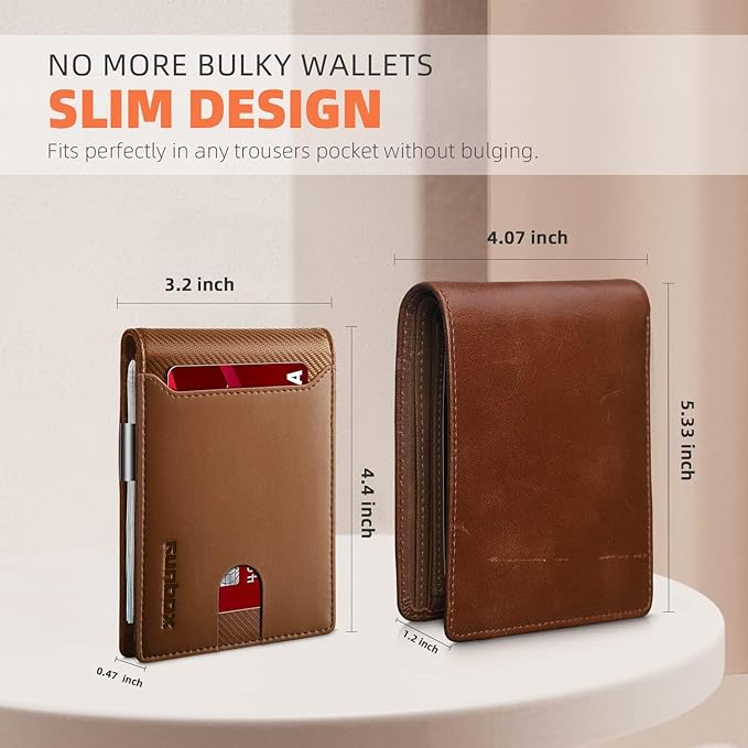 RUNBOX Slim Wallets for Men - Leather Money Clip Mens Wallet - RFID Blocking Front Pocket Bifold Wallet - Thin Credit Card Holder with Gift Box