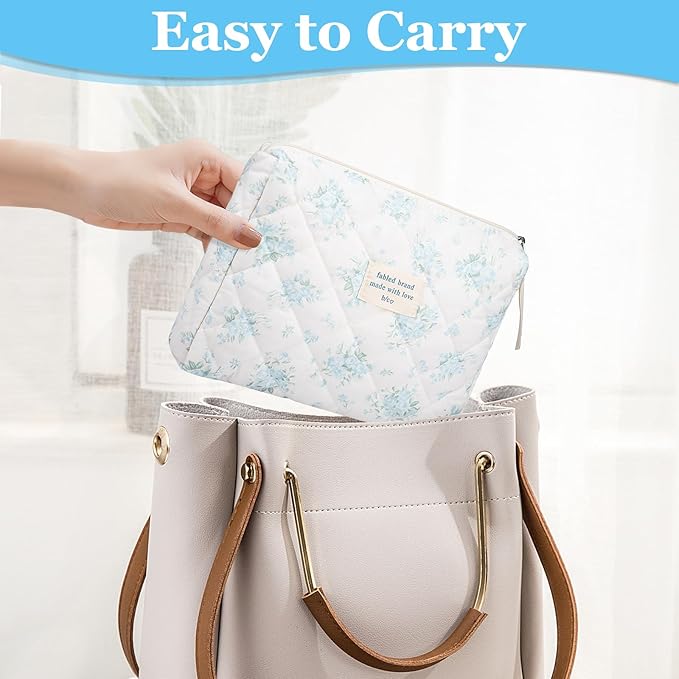 2PC Makeup Bag Set, Cute Cosmetic Bag for Women Girls, Floral Coquette Aesthetic Toiletry Bag, Travel Make Up Organizer Bag (Blue Rose)