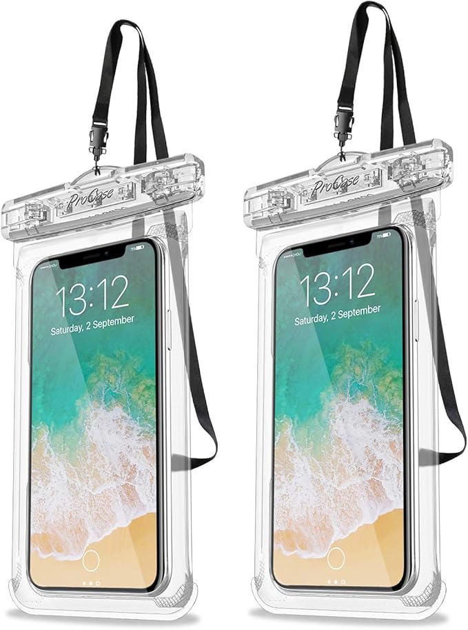 ProCase 2 Pack Waterproof Phone Pouch, Underwater Phone Case Up to 7", Dry Bag for iPhone 17 Air 16 15 14 13 Pro Plus Max, Galaxy S24 S23 S22 Ultra Pixel, Beach Essentials -Clear
