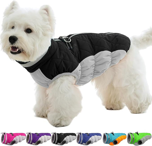 OUOBOB Small Dog Coat,Dog Jackets for Small Dogs,Warm Winter Jacket, Puppy Coat with Harness Built in,Waterproof Dogs Jacket,Puppy Cold Weather Coats,Winter Clothes Snowsuit Shih Tzu Bichon,Black