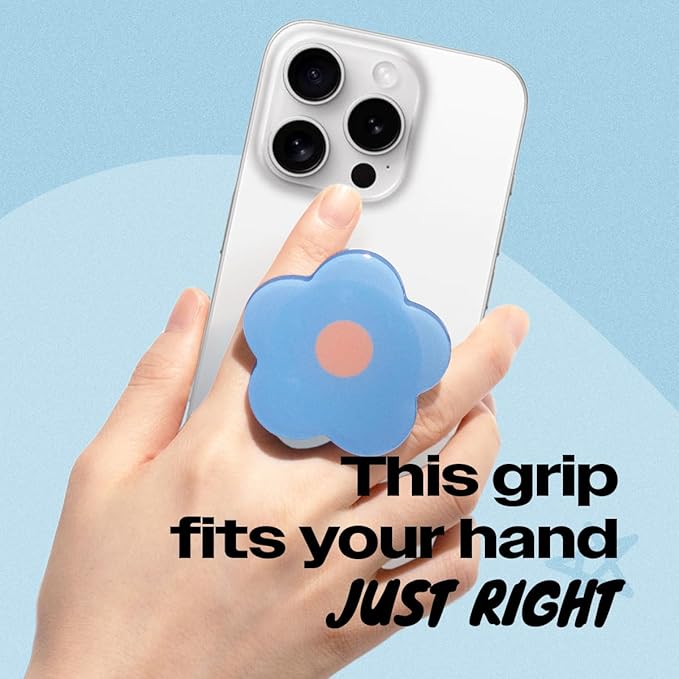 OnTheGrip Cute Solid Color Daisy Flower Design Collapsible Mobile Phone Grip Stand Holder for Smartphone Tablet Cell Phone Accessory (Blue)