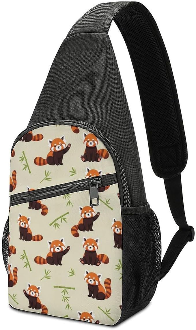 SWEET TANG Elegant Chest Cross Body Bag Red Panda Art Sling Shoulder Backpack for Women, Adjustable and Comfortable Gym Sack, Anti Theft Cycling Traveling Hiking Daypack