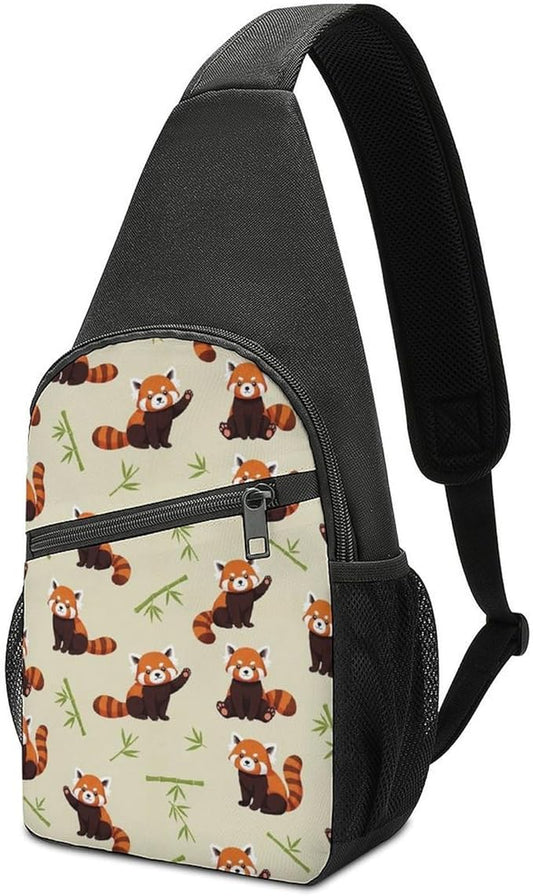 SWEET TANG Elegant Chest Cross Body Bag Red Panda Art Sling Shoulder Backpack for Women, Adjustable and Comfortable Gym Sack, Anti Theft Cycling Traveling Hiking Daypack
