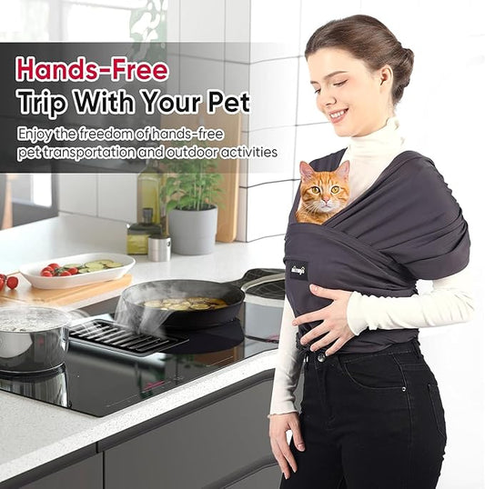 NATUYA Dog Sling Carrier, Small Dog Front Carrier, Lightweight Hands Free Puppy Carrier, Anti-Anxiety Cat Sling, Size Adjustable Premium Dog Carrier Sling Warp (Drak Grey)