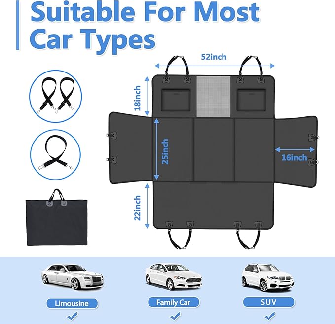 Hard Bottom Dog Car Seat Cover for Back Seat – Waterproof Nonslip Hammock Extender for Trucks & SUVs, Heavy Duty Pet Protector, Black Faux Leather