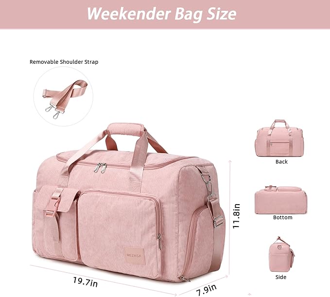 Girls Duffle Bag Woman Corduroy Travel Bag Kids Sports Duffel Bags With Shoe Compartment Wet Pocket (pink)