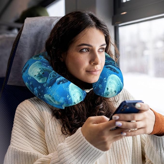 Neck Support Pillow, Comfortable Memory Foam Car/Flight/Airplane Chin Pillows U Shaped Cushion for Office Travel Sleeping Polar Bear