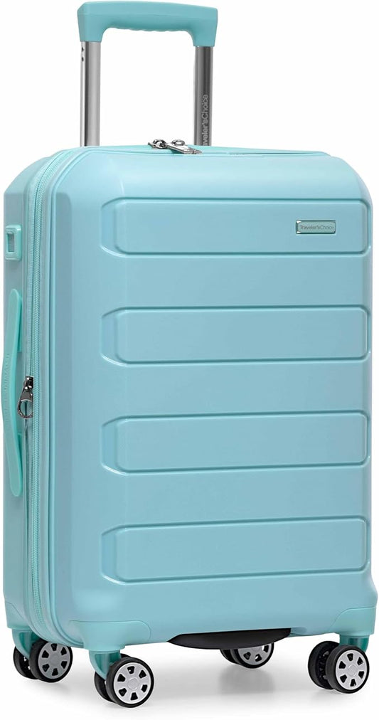 Traveler's Choice Pagosa Indestructible Hardshell Expandable Spinner Luggage, Baby Blue, 22-Inch Carry-on