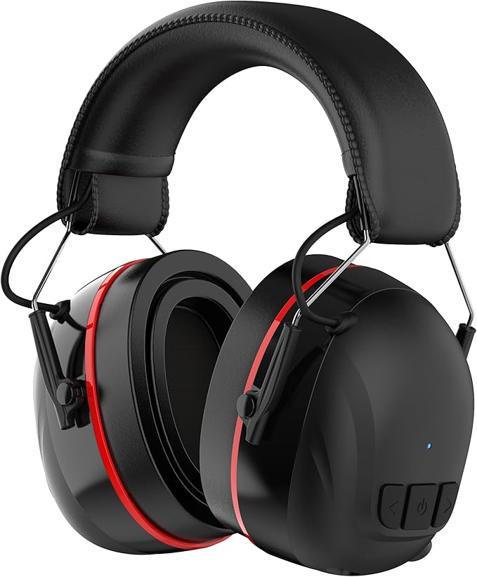 Gel Cushions Ear Muffs, Bluetooth 5.4 Hearing Protection Headphones with 1200mAh Battery, 120H Working Time, 30dB SNR, Larger Buttons for Easy Operation, Superior Stereo Sound Quality