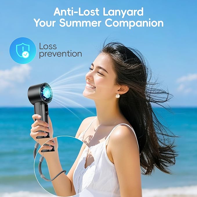 PANERGY High Speed Handheld Fan with Ice Cooler,1-100 Speed Adjustable Mini Turbo Fan, 4000mAh Battery Rechargeable & Digital Display,Gifts for Women Men Travel/Office/Beach/Camping(Black)