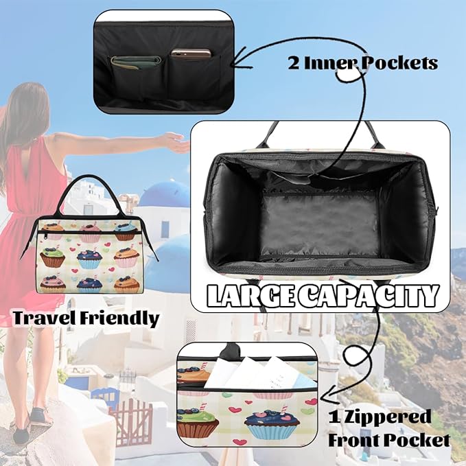 Large Travel Duffle Bag for Women Men,Waterproof Weekender Overnight Bag Carry on Tote Bags for Gym Sport Business Trip,Cute Sweets Dessert Duffel Bags