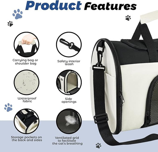 Zavothy Collapsible TSA Approved Pet Carrier for Cats & Dogs (Up to 15 Lbs, 16.54"x11.42"x9.84") – Soft-Sided Airline Travel Carrier, White
