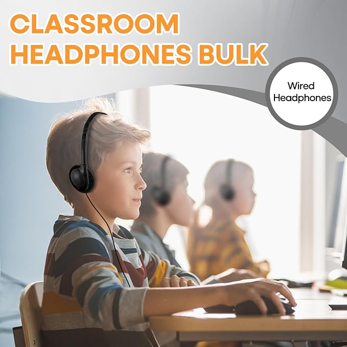 12 Pack Kids Headphones Bulk for Classroom School Students, Durable Wholesale Class Set Headphones for Kids Children Toddler Teen Boys Girls (HY857,12 Black)