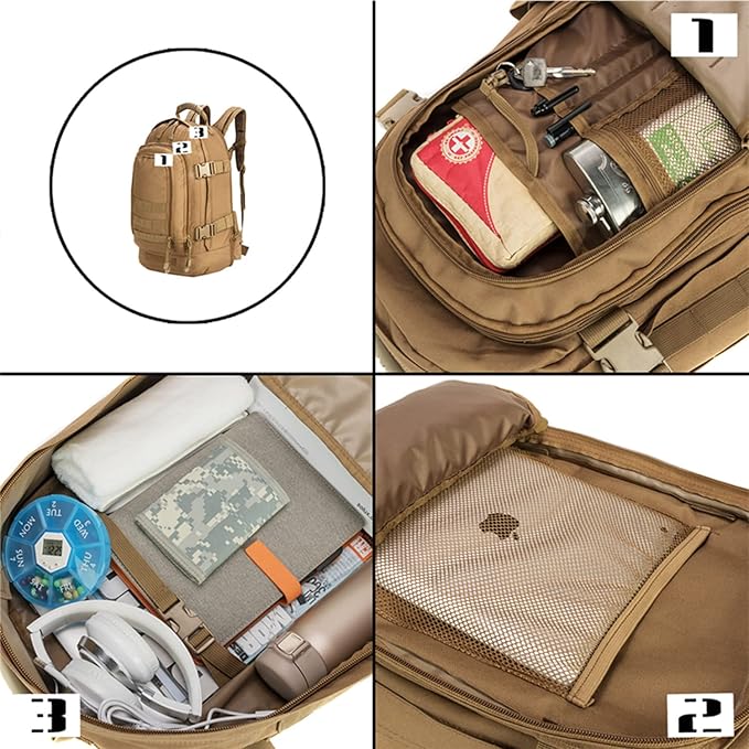 Greencity Laptop Backpacks Tactical 3 Day Expandable Bug Out Bag Classic Case Travel Hiking，Coyote