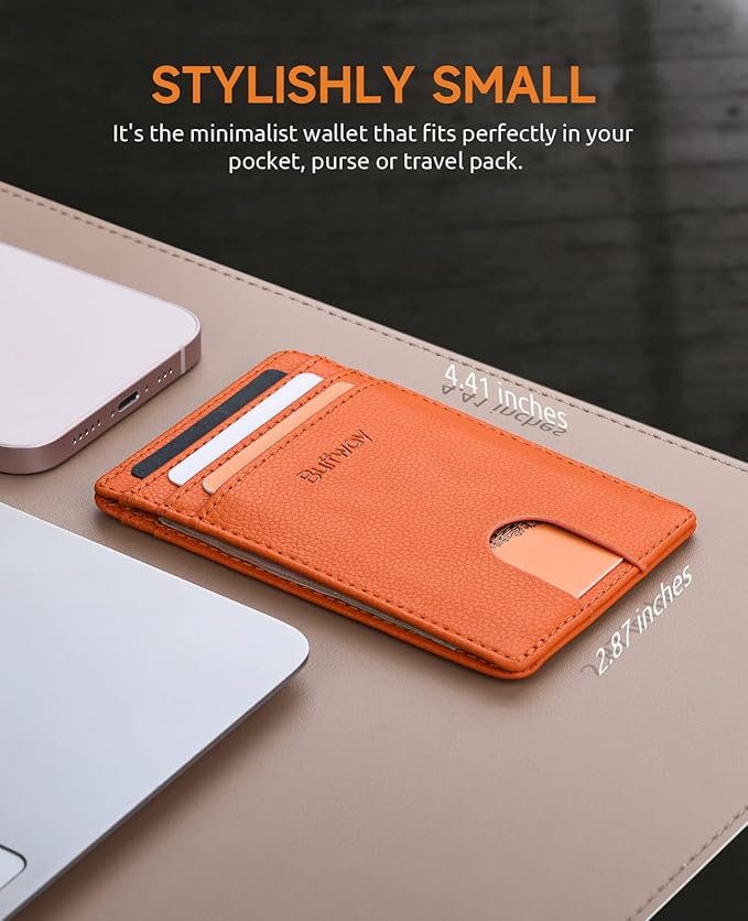 Buffway Mens Slim Wallet, Minimalist Thin Front Pocket Leather Credit Card Holder with RFID Blocking for Work Travel | Minimalist, Thin, Front Pocket, Credit Card Holder, RFID Blocking, for Work Travel