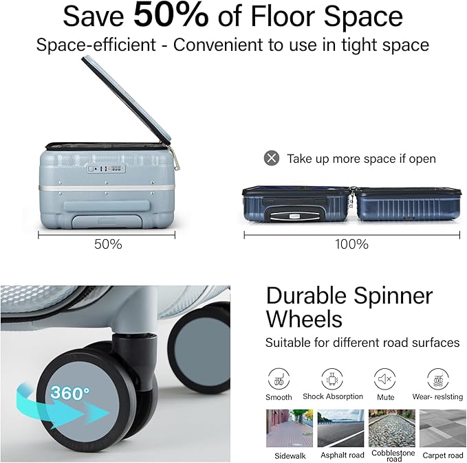 Hanke 16 Inch Underseat Carry On Suitcases with Wheels,Lightweight Hard Shell Carry on Luggage for Weekender,Top Opening Small Suitcase,Travel Luggage for Womem Men,Grey